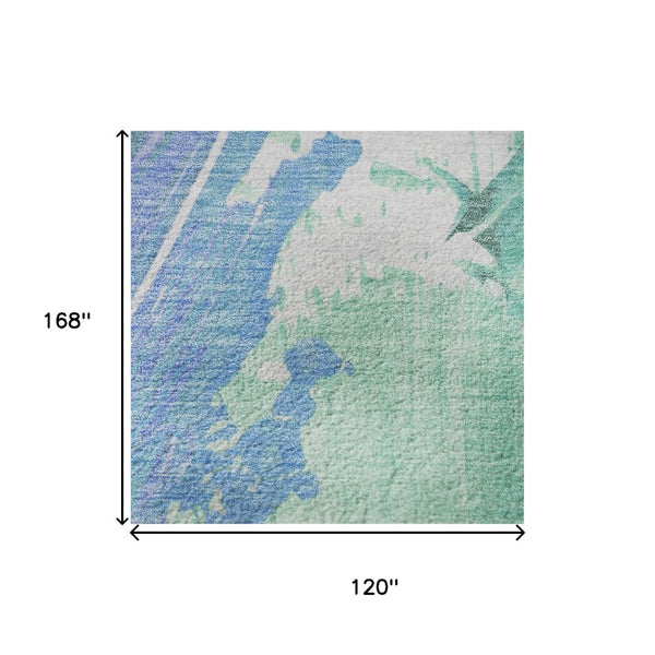 HomeRoots 10' X 14' Pale Aqua Blue & Ivory Abstract Area Rug - UV Protected, Stain Resistant, Soft & Stylish! 705515