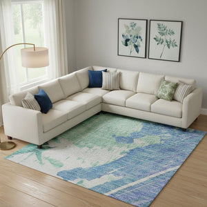 HomeRoots 10' X 14' Pale Aqua Blue & Ivory Abstract Area Rug - UV Protected, Stain Resistant, Soft & Stylish! 705515