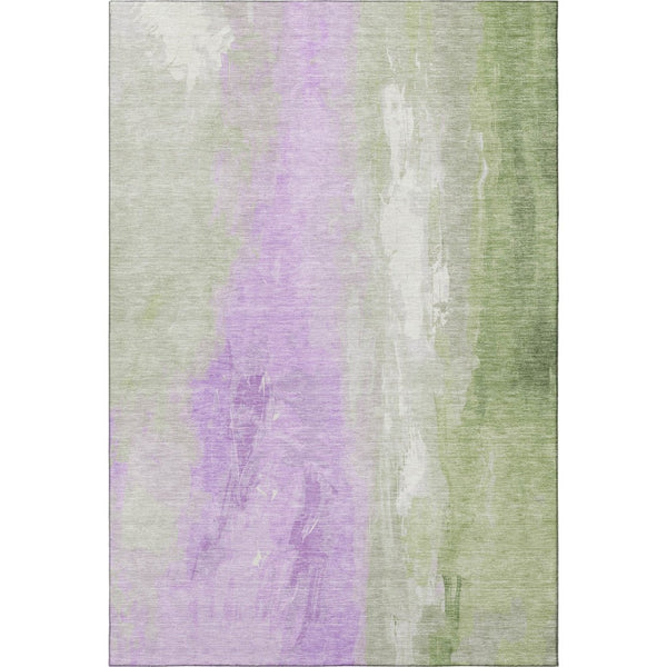 HomeRoots 5' X 8' Artichoke Green & Lavender Washable Area Rug - Stylish, Durable, UV-Protected for Everyday Use 705517