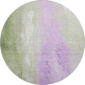 HomeRoots 8' Stylish Artichoke Green & Lavender Abstract Washable Round Rug with UV Protection & Durability 705518