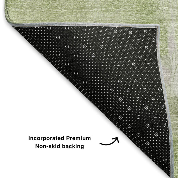 HomeRoots 8' Stylish Artichoke Green & Lavender Abstract Washable Round Rug with UV Protection & Durability 705518