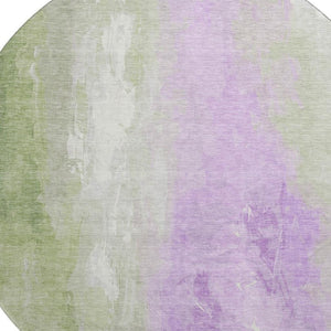 HomeRoots 8' Stylish Artichoke Green & Lavender Abstract Washable Round Rug with UV Protection & Durability 705518