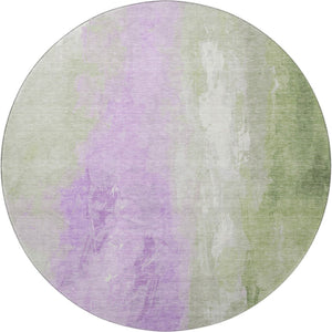 HomeRoots 8' Stylish Artichoke Green & Lavender Abstract Washable Round Rug with UV Protection & Durability 705518