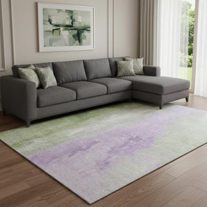 HomeRoots 8' X 10' Abstract Artichoke Green & Lavender Washable Area Rug with UV Protection for Modern Homes 705519