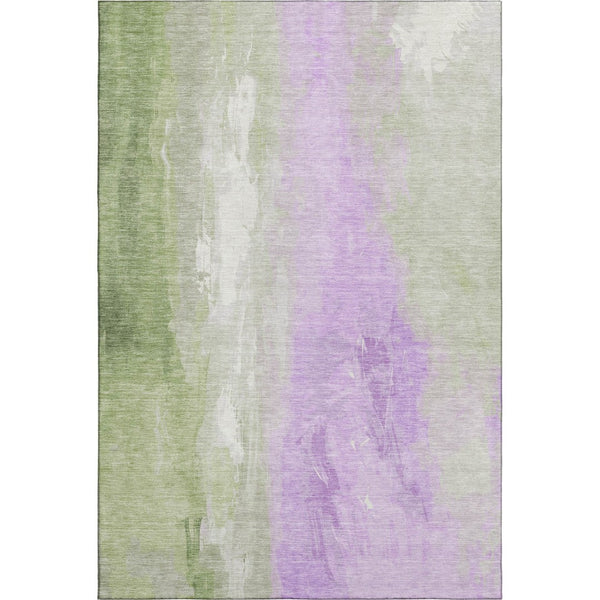 HomeRoots 8' X 10' Abstract Artichoke Green & Lavender Washable Area Rug with UV Protection for Modern Homes 705519