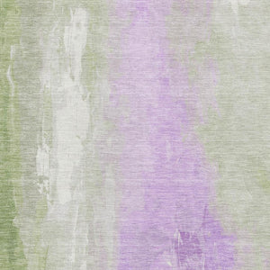 HomeRoots 8' X 10' Abstract Artichoke Green & Lavender Washable Area Rug with UV Protection for Modern Homes 705519