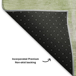 HomeRoots 9' X 12' Stylish Artichoke Green & Lavender Abstract Rug - Washable, UV-Protected for Busy Homes 705520
