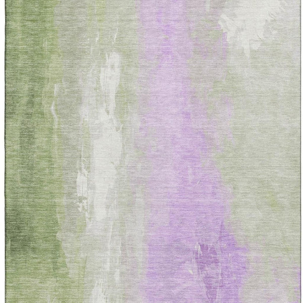 HomeRoots 9' X 12' Stylish Artichoke Green & Lavender Abstract Rug - Washable, UV-Protected for Busy Homes 705520