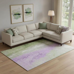 HomeRoots 10' Artichoke Green & Lavender Abstract Washable Area Rug - UV Protected, Stain Resistant, Durable Design 705521