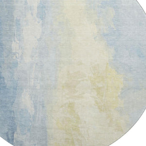 HomeRoots 8' Denim Blue and Beige Abstract Round Rug - Washable, UV-Protected, Stain-Resistant Home Decor 705524
