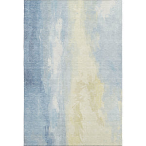HomeRoots 9' X 12' Denim Blue & Beige Abstract Washable Area Rug with UV Protection for Modern Interiors 705526