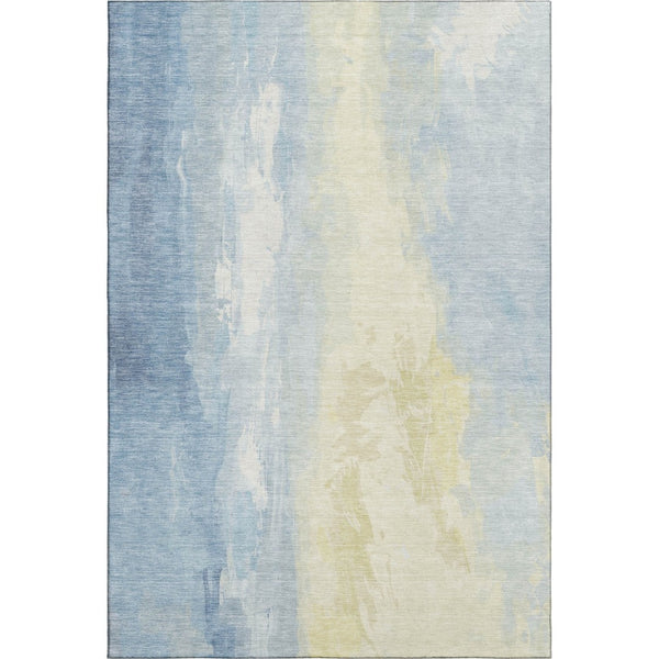 HomeRoots 9' X 12' Denim Blue & Beige Abstract Washable Area Rug with UV Protection for Modern Interiors 705526