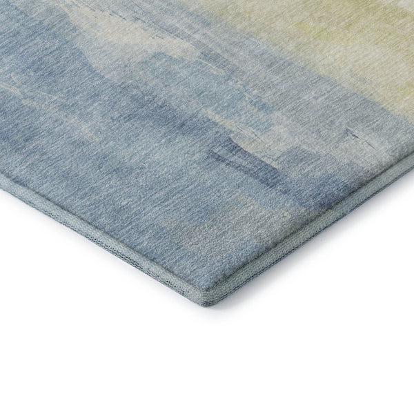 HomeRoots 9' X 12' Denim Blue & Beige Abstract Washable Area Rug with UV Protection for Modern Interiors 705526