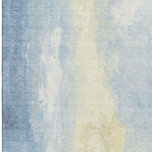 HomeRoots 9' X 12' Denim Blue & Beige Abstract Washable Area Rug with UV Protection for Modern Interiors 705526