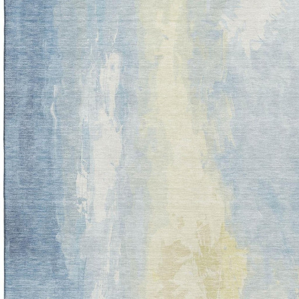 HomeRoots 9' X 12' Denim Blue & Beige Abstract Washable Area Rug with UV Protection for Modern Interiors 705526