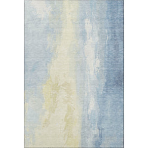 HomeRoots 9' X 12' Denim Blue & Beige Abstract Washable Area Rug with UV Protection for Modern Interiors 705526