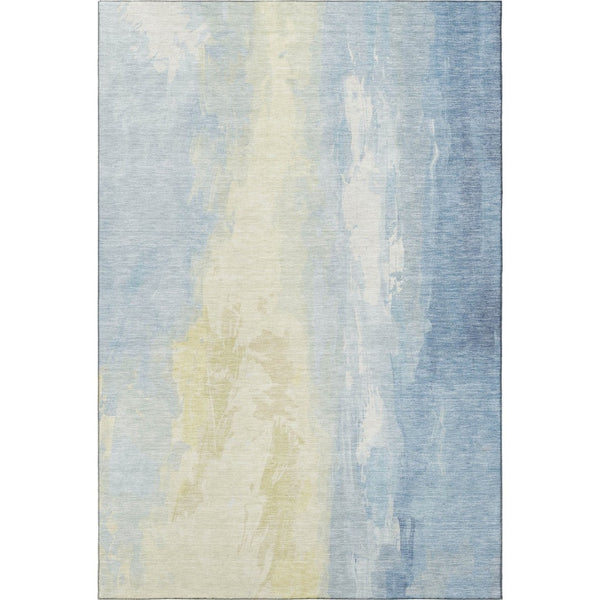 HomeRoots 9' X 12' Denim Blue & Beige Abstract Washable Area Rug with UV Protection for Modern Interiors 705526