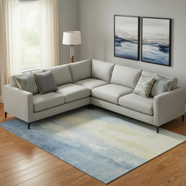 HomeRoots 10' Denim Blue & Beige Abstract Area Rug - Washable, UV Protected, Stain Resistant for High-Traffic Spaces 705527