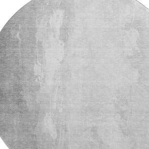 HomeRoots 8' Gray and Ivory Abstract Round Rug - Washable, UV-Protected, Non-Slip for Modern Living Spaces 705530
