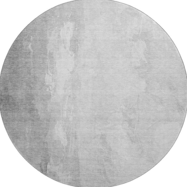 HomeRoots 8' Gray and Ivory Abstract Round Rug - Washable, UV-Protected, Non-Slip for Modern Living Spaces 705530