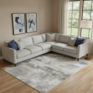 HomeRoots 9' X 12' Gray and Ivory Abstract Area Rug - Washable, UV Protected, Stylish for High-Traffic Spaces 705532