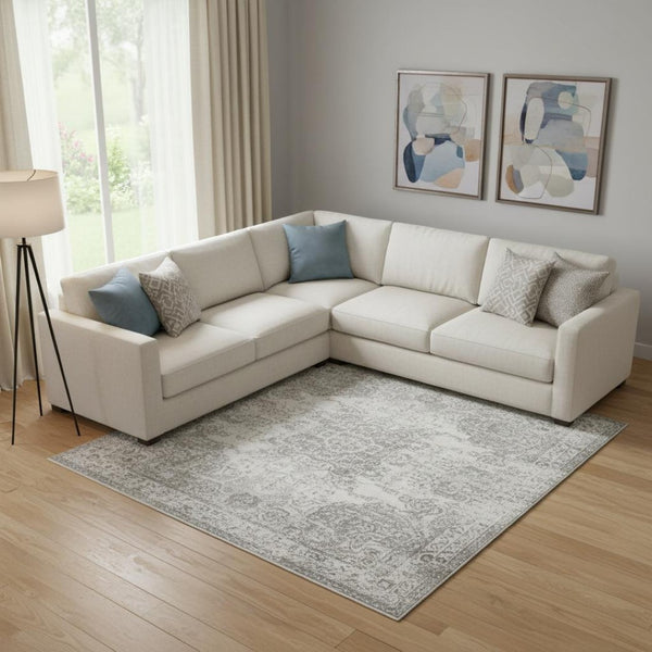 HomeRoots 10' Gray and Ivory Abstract Washable Area Rug - Durable, UV-Protected, Perfect for High-Traffic Spaces 705533
