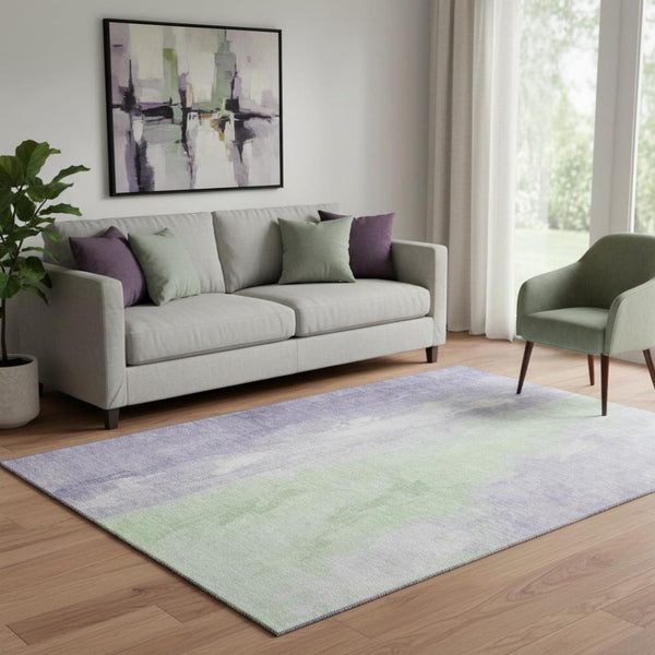 HomeRoots 5' X 8' Contemporary Lavender & Ivory Abstract Area Rug - Durable, Washable, UV Protected & Stylish 705535
