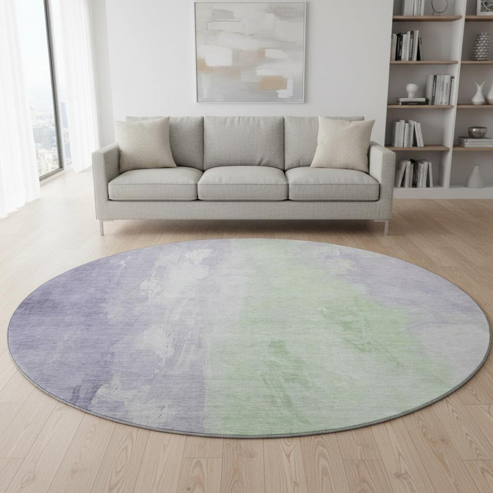 HomeRoots 8' Lavender and Ivory Abstract Washable Round Rug - Durable, UV-Resistant, Stylish for Modern Spaces 705536