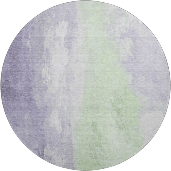 HomeRoots 8' Lavender and Ivory Abstract Washable Round Rug - Durable, UV-Resistant, Stylish for Modern Spaces 705536