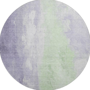 HomeRoots 8' Lavender and Ivory Abstract Washable Round Rug - Durable, UV-Resistant, Stylish for Modern Spaces 705536