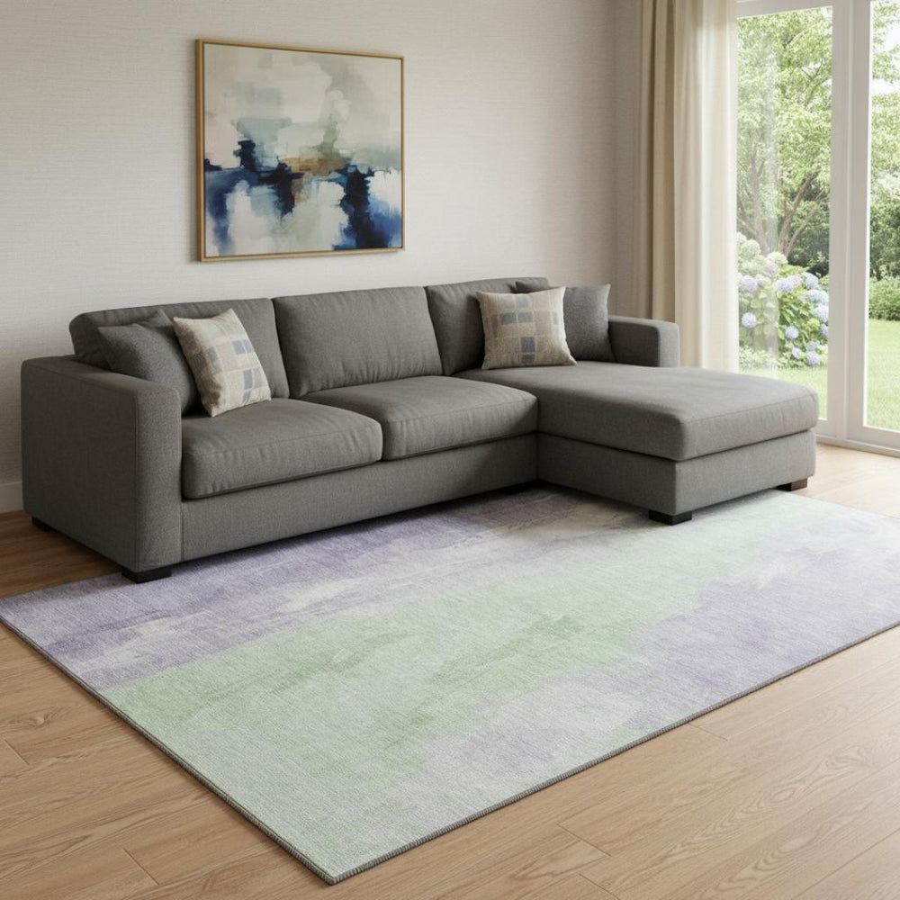 HomeRoots 8' X 10' Abstract Lavender and Ivory Area Rug – UV Protected, Stain Resistant, Perfect for Family Homes 705537