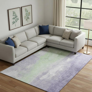 HomeRoots 9' X 12' Abstract Lavender and Ivory Washable Area Rug with UV Protection for Kids and Pets 705538