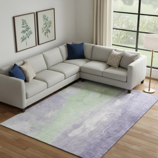 HomeRoots 9' X 12' Abstract Lavender and Ivory Washable Area Rug with UV Protection for Kids and Pets 705538