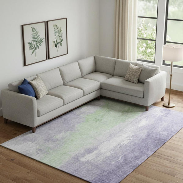 HomeRoots 10' X 14' Stylish Lavender and Ivory Abstract Area Rug - Washable, UV Protected, Stain Resistant Design 705539