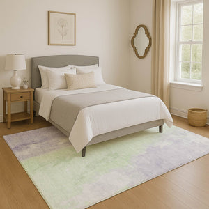 HomeRoots 10' X 14' Stylish Lavender and Ivory Abstract Area Rug - Washable, UV Protected, Stain Resistant Design 705539