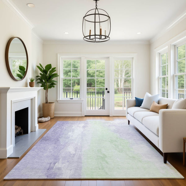 HomeRoots 10' X 14' Stylish Lavender and Ivory Abstract Area Rug - Washable, UV Protected, Stain Resistant Design 705539