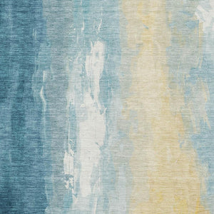 HomeRoots 5' X 8' Teal and Gold Abstract Area Rug - Washable, UV-Protected, Durable & Stylish for Any Space 705541