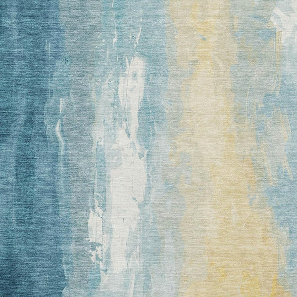 HomeRoots 5' X 8' Teal and Gold Abstract Area Rug - Washable, UV-Protected, Durable & Stylish for Any Space 705541