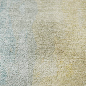 HomeRoots 8' Teal And Gold Abstract Round Rug - Washable, UV-Protected, Durable for High-Traffic Spaces 705542