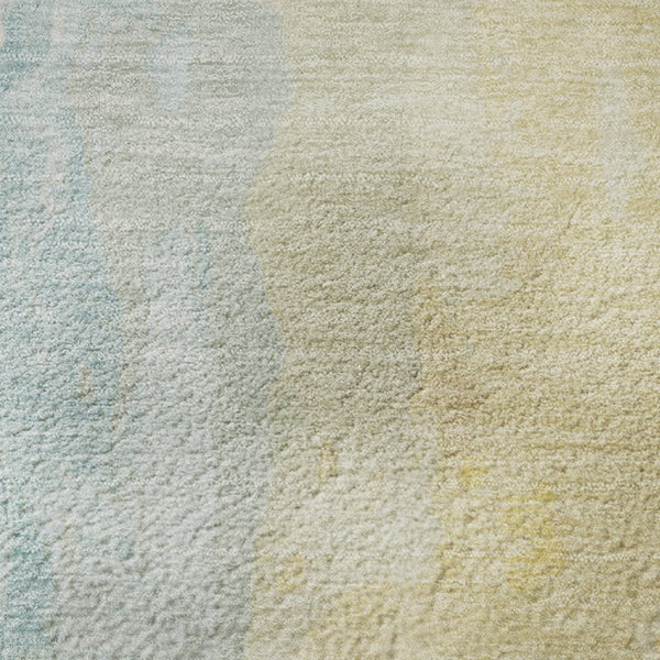 HomeRoots 8' Teal And Gold Abstract Round Rug - Washable, UV-Protected, Durable for High-Traffic Spaces 705542