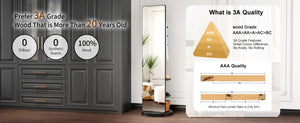 English Elm 360° Swivel Full Length Mirror with Coat Hooks Solid Rubberwood Frame Bedroom Entryway W2987P225480