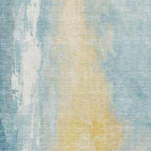 HomeRoots 8' X 10' Teal and Gold Abstract Area Rug - Washable, UV Protected, Stylish for Indoor & Outdoor Use! 705543