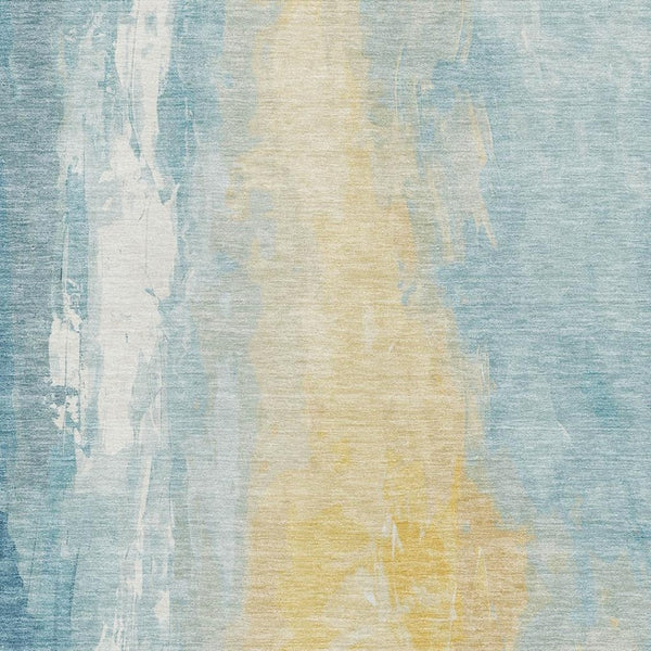 HomeRoots 8' X 10' Teal and Gold Abstract Area Rug - Washable, UV Protected, Stylish for Indoor & Outdoor Use! 705543
