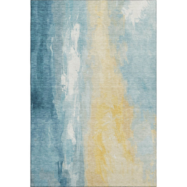 HomeRoots 9' X 12' Teal & Gold Abstract Area Rug - Washable, UV-Protected, Durable & Ideal for Any Home Decor 705544