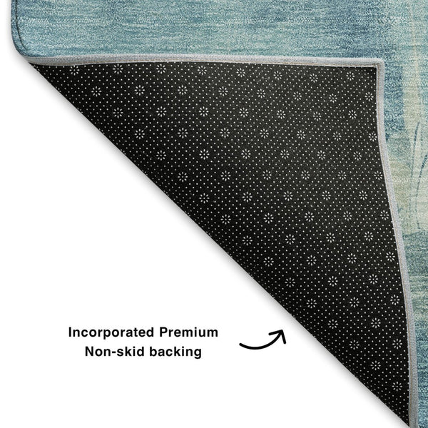 HomeRoots 9' X 12' Teal & Gold Abstract Area Rug - Washable, UV-Protected, Durable & Ideal for Any Home Decor 705544