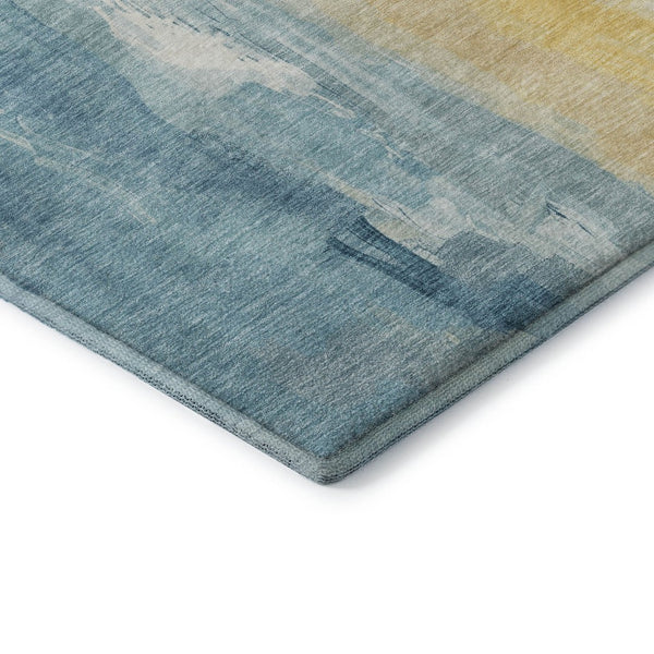 HomeRoots 9' X 12' Teal & Gold Abstract Area Rug - Washable, UV-Protected, Durable & Ideal for Any Home Decor 705544