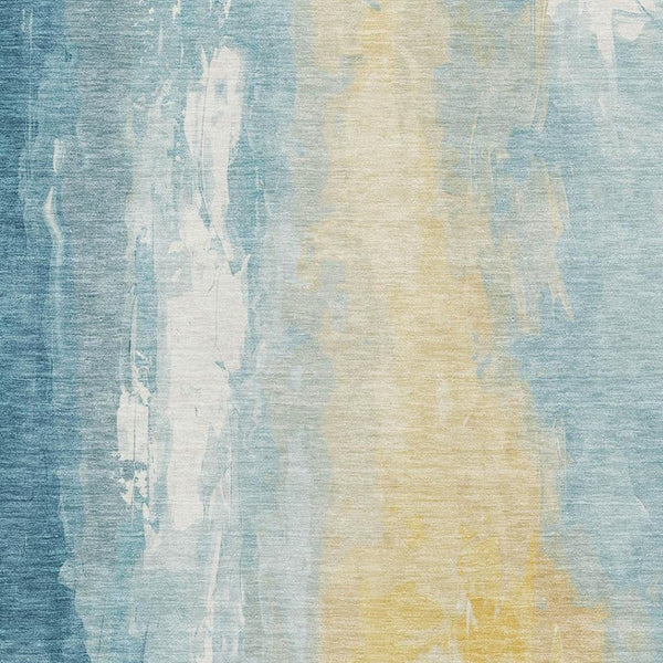 HomeRoots 9' X 12' Teal & Gold Abstract Area Rug - Washable, UV-Protected, Durable & Ideal for Any Home Decor 705544