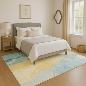 HomeRoots 10' X 14' Teal and Gold Abstract Area Rug - Washable, Stain-Resistant, UV Protected for Modern Homes 705545