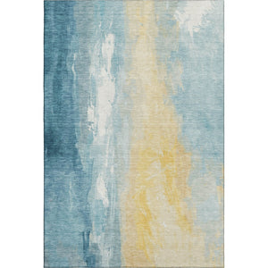 HomeRoots 10' X 14' Teal and Gold Abstract Area Rug - Washable, Stain-Resistant, UV Protected for Modern Homes 705545