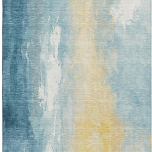 HomeRoots 10' X 14' Teal and Gold Abstract Area Rug - Washable, Stain-Resistant, UV Protected for Modern Homes 705545